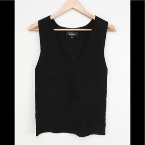NWT Lulus Let’s Just Chill Black Ribbed Knit V-Neck Tank Top Size Medium